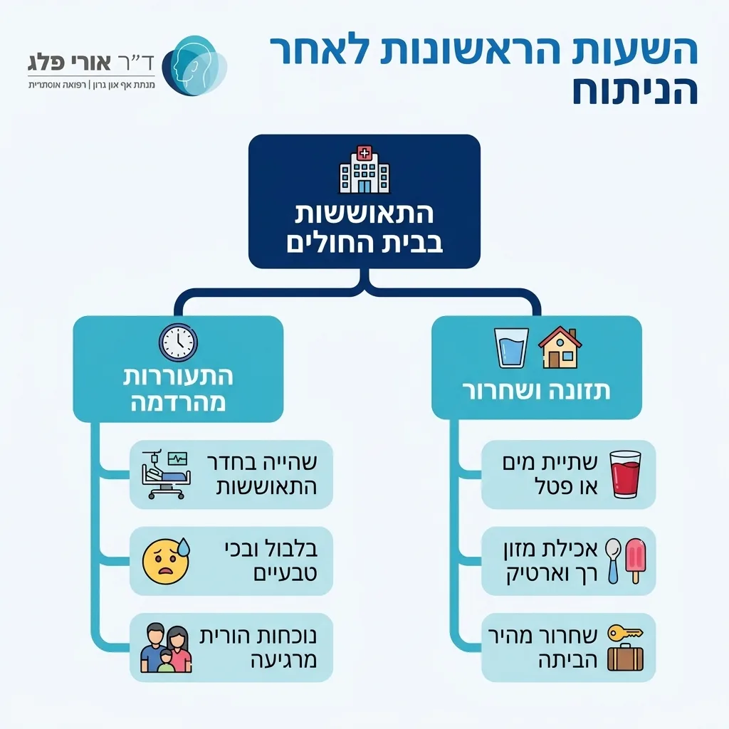 אינפוגרפיקה — השעות הראשונות לאחר הניתוח: התאוששות בבית החולים