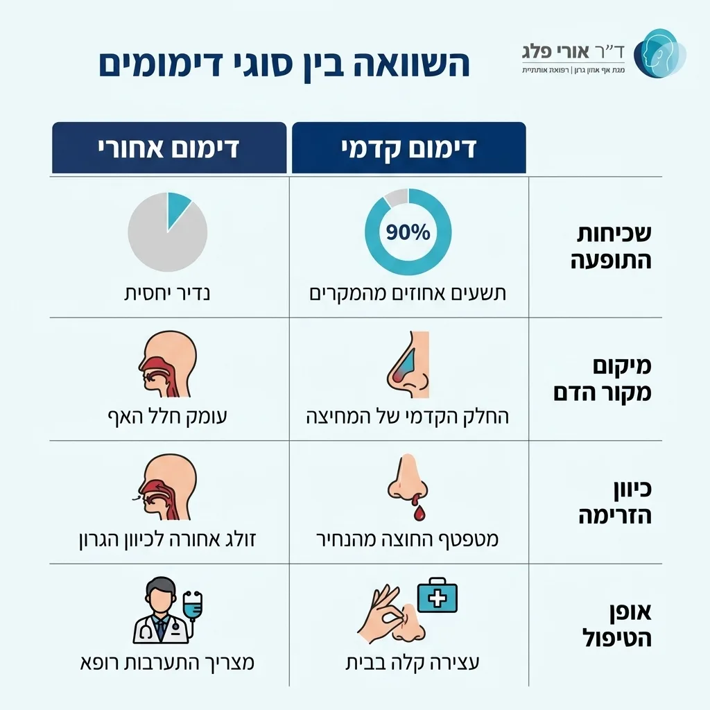 אינפוגרפיקה — השוואה בין סוגי דימומים: השוואה בין דימום קדמי, דימום אחורי