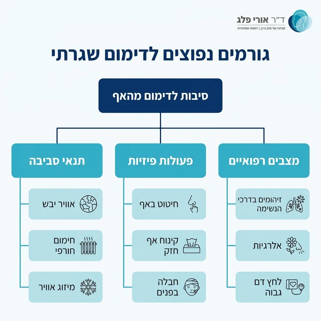אינפוגרפיקה — גורמים נפוצים לדימום שגרתי: סיבות לדימום מהאף