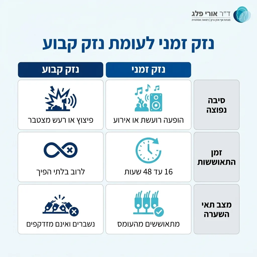 אינפוגרפיקה — נזק זמני לעומת נזק קבוע: השוואה בין נזק זמני, נזק קבוע