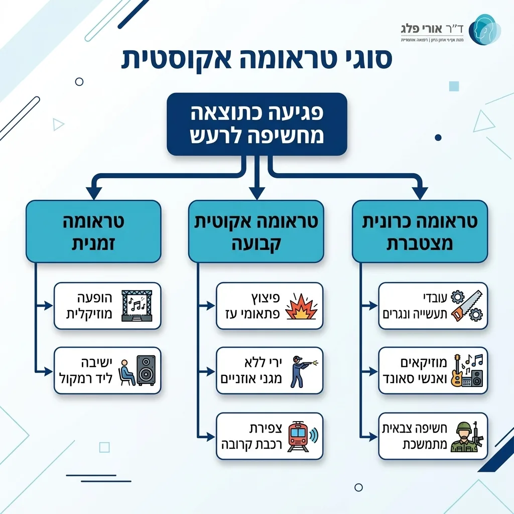 אינפוגרפיקה — סוגי טראומה אקוסטית: פגיעה כתוצאה מחשיפה לרעש