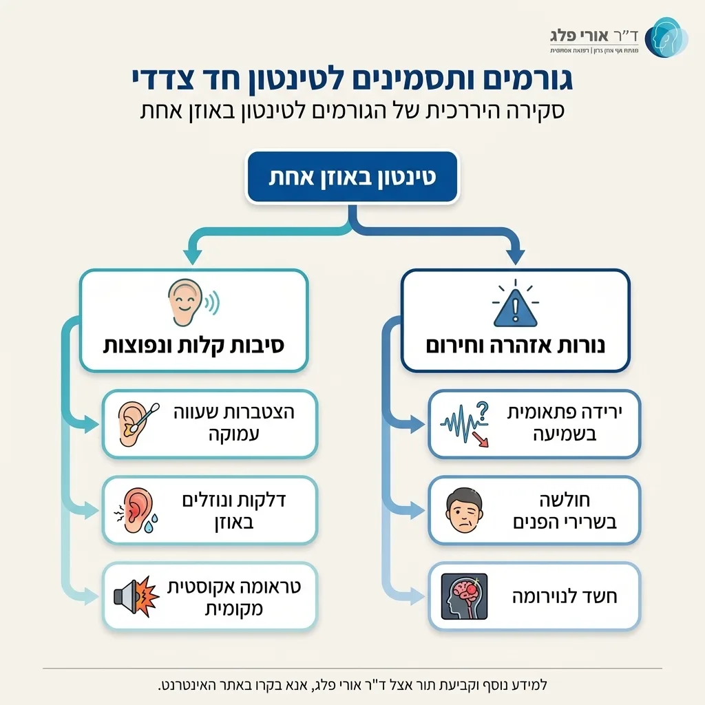 אינפוגרפיקה — גורמים ותסמינים לטינטון חד צדדי: טינטון באוזן אחת